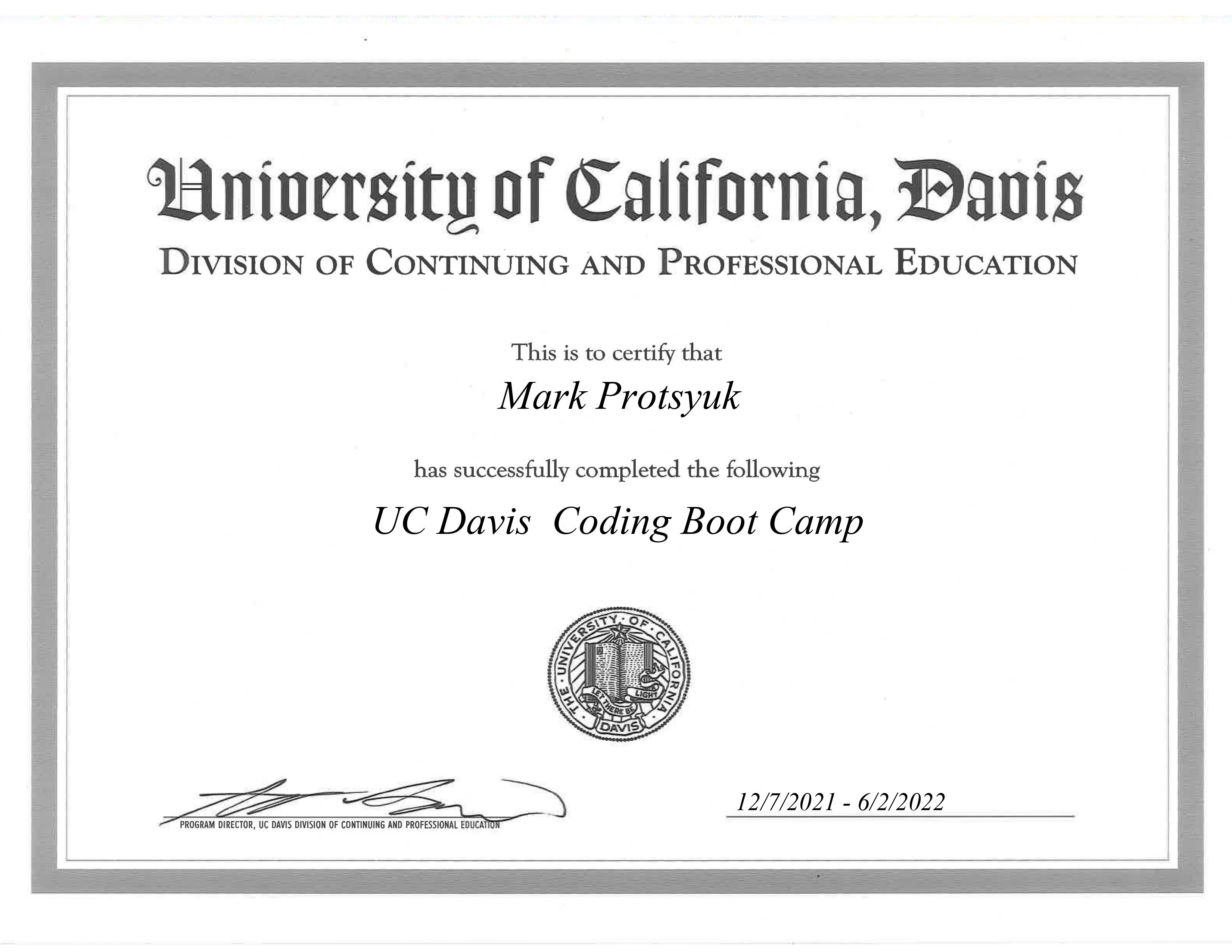 UC Davis Certification